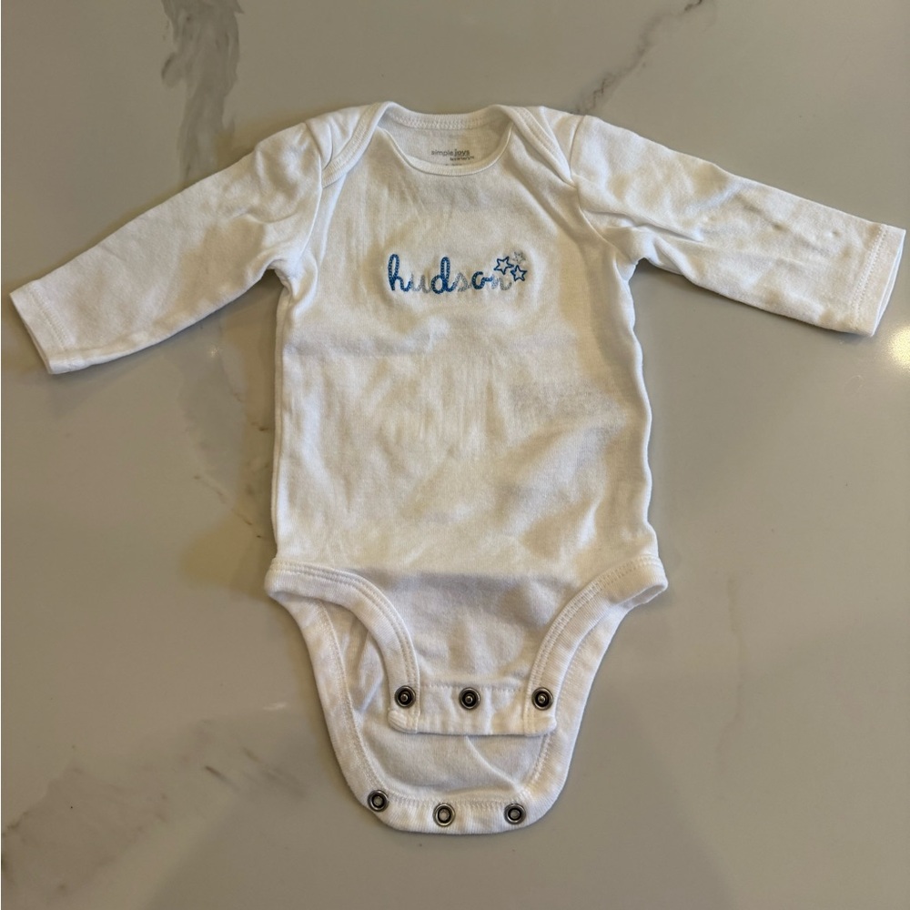 Embroidered Hudson White Baby Onesie